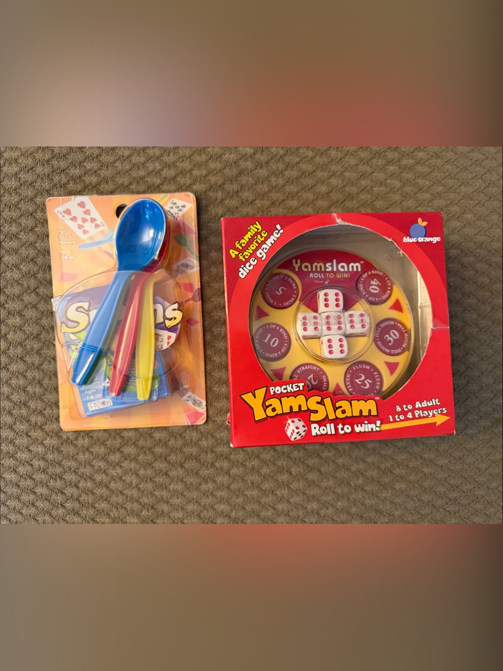 Two family / Friends games - Pocket YamSlam Dice game & Spoons card game